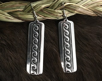 Vintage Native America Indian Jewelry Navajo Earrings Zuni Water Symbols Earrings Southwestern
