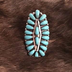 SIGNED Vintage Native America Indian Jewelry Navajo Zuni Petit Point Sterling Silver Kingman Turquoise Ring Southwestern Jewelry Needlepoint