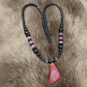 Authentic Native America Indian Jewelry Navajo Zuni Hematite Opal Cats Eye Necklace Southwestern Jewelry