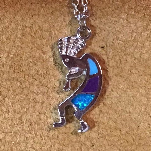 Native American Indian Jewelry Zuni Sterling Silver Turquoise Petit Point Hopi Kokopelli Corn Maiden Medicine Healer Pendant Southwestern