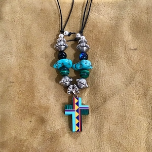 Authentic Native America Indian Jewelry Navajo Zuni Turquoise Multicolor Cross Necklace Southwestern Jewelry