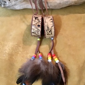 SIGNED Authentic Native America Indian Navajo Teepee Drum Feathers Wrapped With Leather Southwestern Art Navajo Turquoise Rear View Mirror