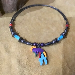 Authentic Native America Indian Jewelry Navajo Zuni  Hand Beaded Red Coral Kingman Mine Turquoise Kokopelli Necklace Southwestern Jewelry