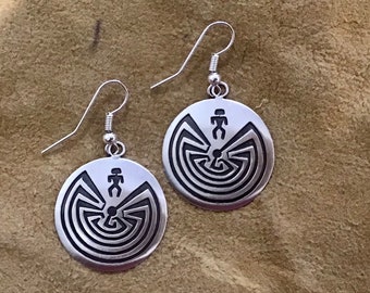 SIGNED Vintage Native America Indian Jewelry Navajo Earrings Sterling Silver “Man in the Maze” Tohono O’odham Nation Earrings Southwestern