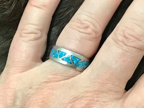 Amazing Vintage Native American Navajo Sterling Silver Native Ameircan Inlay Ring Amazing Vintage Native American Navajo Sterling Silver Native Ameircan Inlay Ring