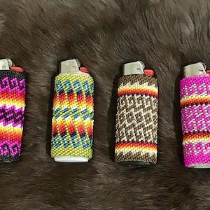 Authentic Native American Indian Jewelry Navajo Peyote Stitch Wrapped Hand Beaded Cigarette Lighter Case Cover Southwestern Art