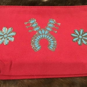 Auténtica joyería india nativa americana Navajo maquillaje bolso embrague monedero suroeste alfombra calabaza flor