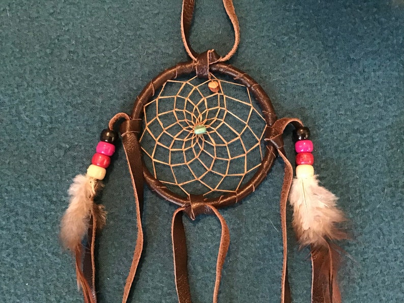 Native America Indian Navajo Dream Catcher Turquoise Feathers Beaded ...