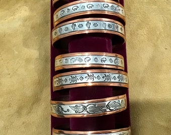 SIGNED Native America Indian Jewelry Apache Navajo Earrings Zuni Tribe Sterling Silver Copper Native Symbols Bracelet Cuff Southwestern