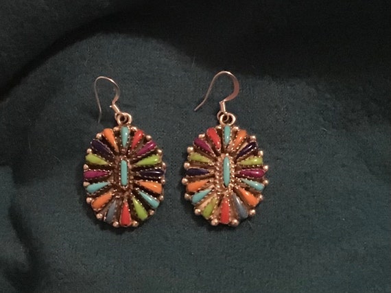 Signed Vintage Native American Zuni Coral Sterling Silver Earrings Signed Vintage Native American Zuni Coral Sterling Silver Earrings