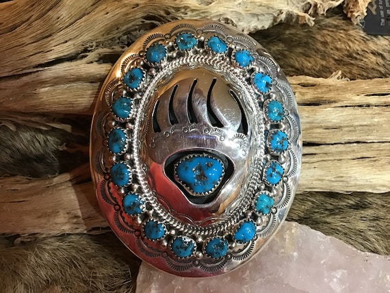 Authentic Vintage Native American Navajo Bear Turquoise Sterling Silver Bracelet Authentic Vintage Native American Navajo Bear Turquoise Sterling Silver Bracelet