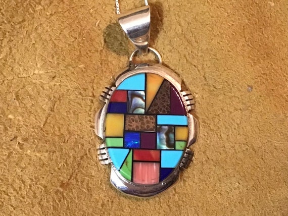 Vibrant Native American Navajo Signed Inlay Coral Lapis Shell Inlay Flag Silver Cuff Links Vibrant Native American Navajo Signed Inlay Coral Lapis Shell Inlay Flag Silver Cuff Links