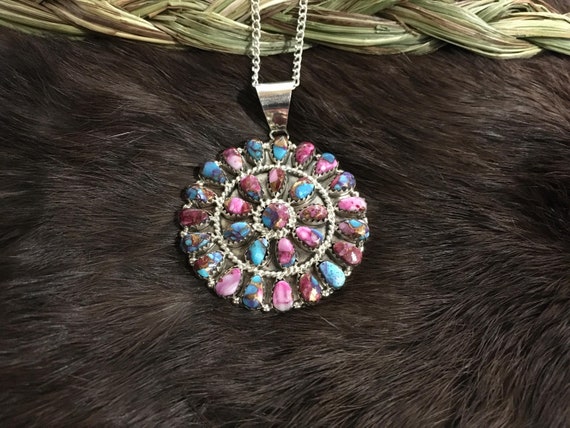 Rare Flying Eagle Vintage Native American Navajo Squared Spiny Oyster Sterling Silver Necklace Rare Flying Eagle Vintage Native American Navajo Squared Spiny Oyster Sterling Silver Necklace