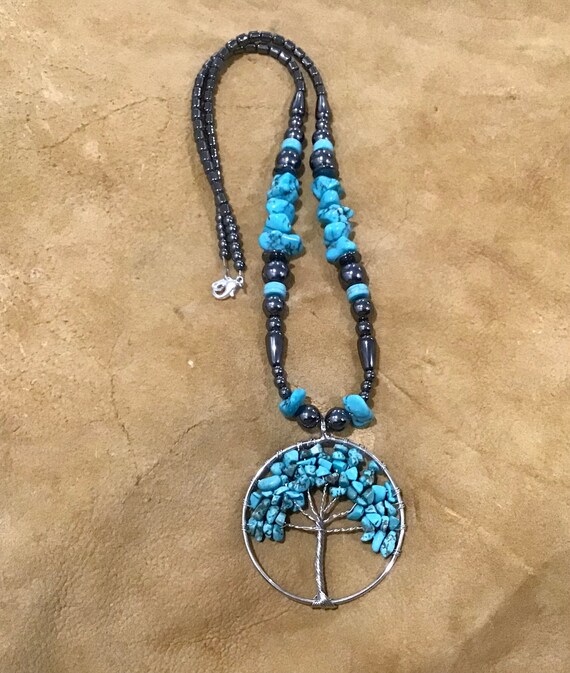 Tree Of Life Vintage Native American Zuni Turquoise Sterling Silver Necklace Earrings Set Tree Of Life Vintage Native American Zuni Turquoise Sterling Silver Necklace Earrings Set