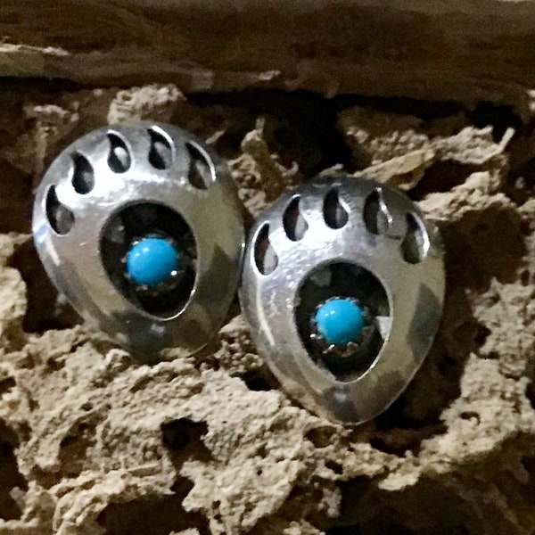 Native Amerika indischen Schmuck Navajo Türkis Sterling Silber Ohrringe südwestlichen Bär Kralle Türkis Native American Bär Pfote Ohrringe