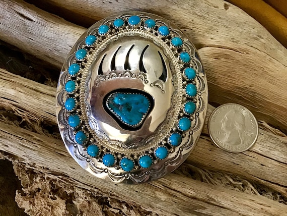 Rare Vintage Native American Navajo Sleeping Beauty Turquoise Sterling Silver Bear Paw Earrings Rare Vintage Native American Navajo Sleeping Beauty Turquoise Sterling Silver Bear Paw Earrings