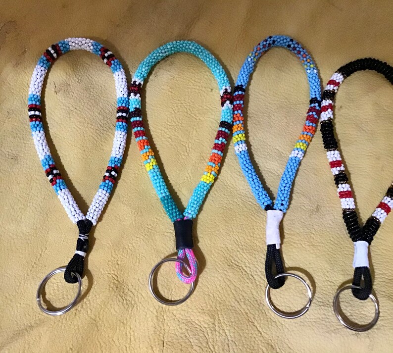 Authentic Native American Indian Jewelry Native America Navajo Peyote Stitch Wrapped Fully Beaded Southwestern Keychain Lanyard wristlets