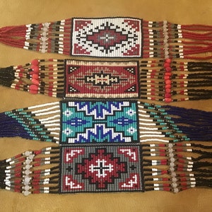 Native America Indian Jewelry Zuni Hopi Sterling Silver Navajo Beaded Rug Necklace Southwestern Jewelry Handcrafted Petit Point Turquoise