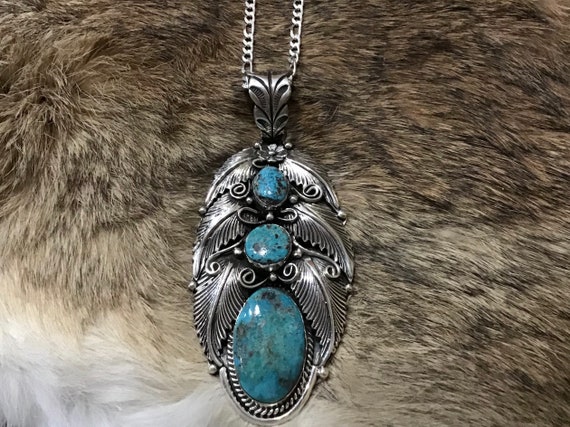 Signed Vintage Native American Navajo Sleeping Beauty Turquoise Sterling Silver Necklace Signed Vintage Native American Navajo Sleeping Beauty Turquoise Sterling Silver Necklace
