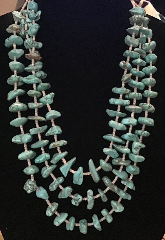Rare Turquoise! Vintage Navajo Heishi Sterling Silver Native American Necklace Rare Turquoise! Vintage Navajo Heishi Sterling Silver Native American Necklace