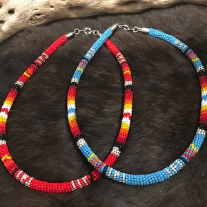 Authentic Native America Indian Jewelry Navajo Zuni Hand Beaded Choker Necklace Southwestern Jewelry