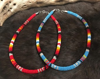 Authentic Native America Indian Jewelry Navajo Zuni Hand Beaded Choker Necklace Southwestern Jewelry