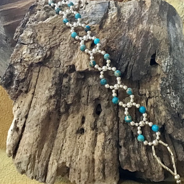 Native American Indian Jewelry Navajo Liquid Silver Turquoise Braided Bracelet Cuff Ankle Bracelet Southwestern