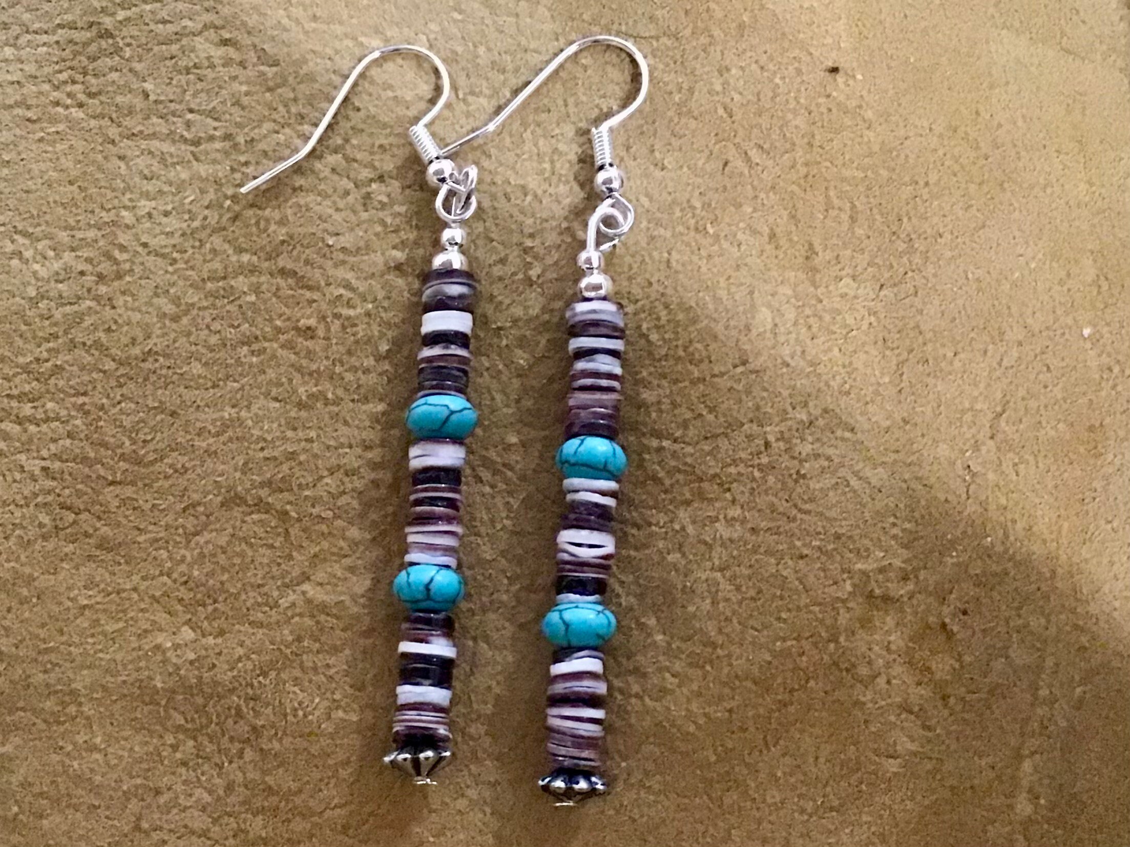 Intriguing Vintage Native American Navajo Turquoise White Shell Sterling Silver Jacla Earrings Intriguing Vintage Native American Navajo Turquoise White Shell Sterling Silver Jacla Earrings