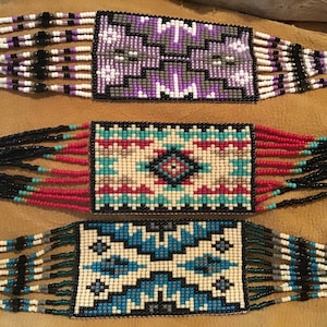 Native America Indian Jewelry Zuni Hopi Sterling Silver Navajo Beaded Rug Necklace Southwestern Jewelry Handcrafted Petit Point Turquoise