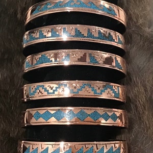 SIGNED Native America Indian Jewelry Copper Navajo Cuff Southwestern Turquoise Red Coral Kokopelli Handmade Handcrafted