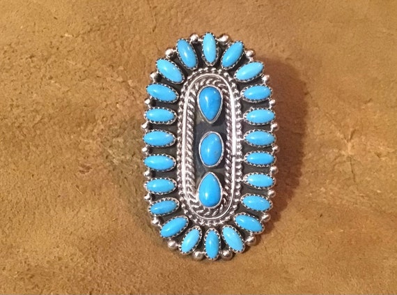 Amazing Vintage Signed Native American Navajo Blue Gem Turquoise Needlepoint Cluster Necklace Amazing Vintage Signed Native American Navajo Blue Gem Turquoise Needlepoint Cluster Necklace