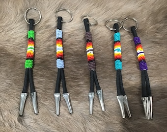 Authentic Native America Indian Jewelry Fully Hand Beaded Keychain Southwestern Art Southwest Jewelry Multi Colored Beaded
