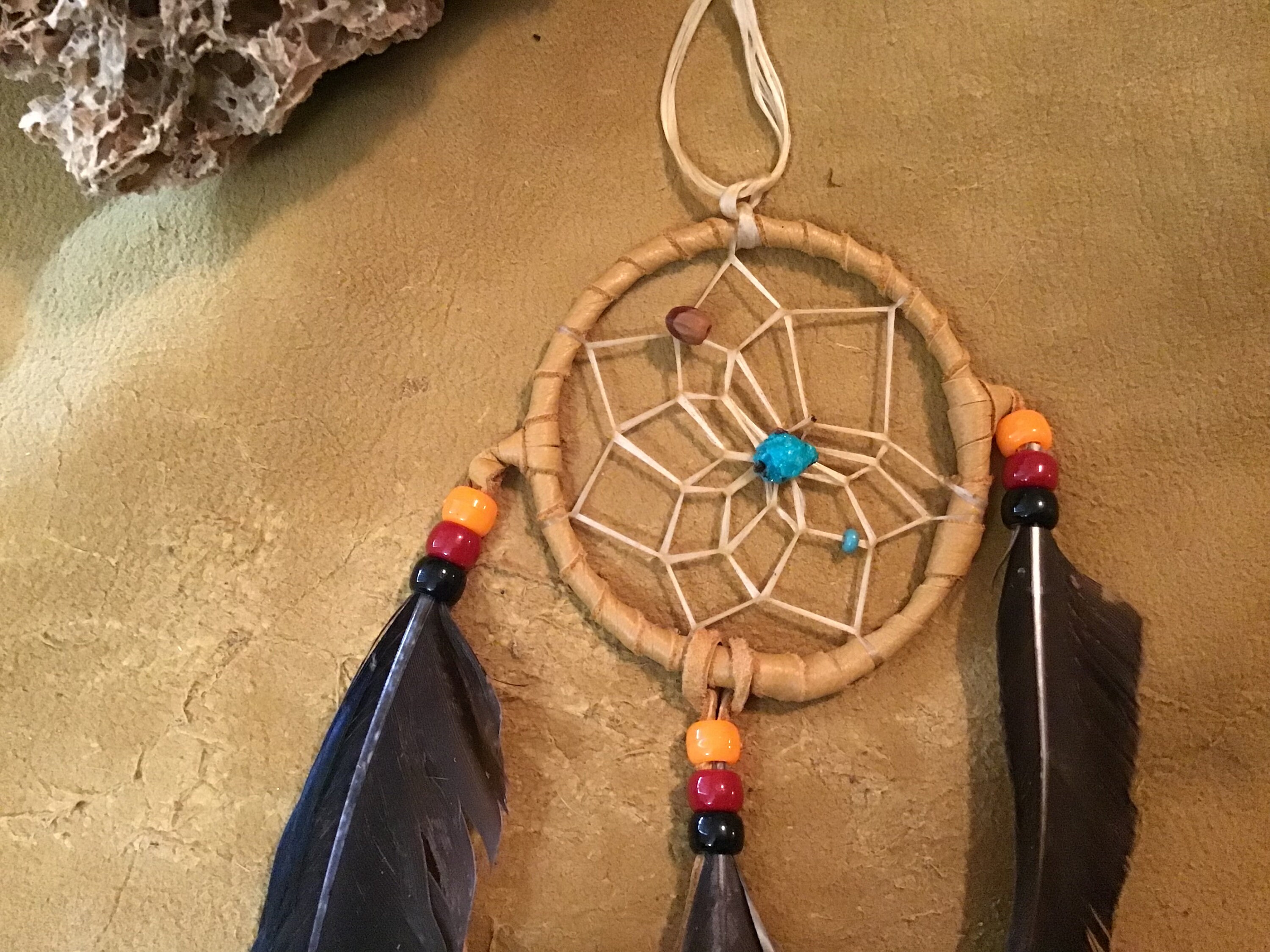 Native America Indian Navajo Dream Catcher Turquoise Feathers Beaded ...