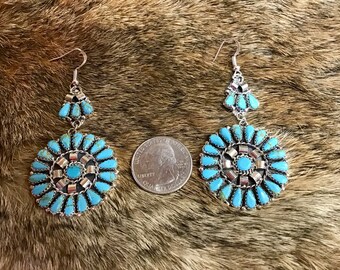Autentici gioielli indiani nativi americani Zuni Argento sterling Navajo Dreamcatcher Orecchini di piume Perline Heishi La Bella Addormentata Turchese - Italia