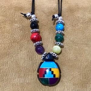 Authentic Native America Indian Jewelry Navajo Zuni Turquoise Multicolor Turtle Necklace Southwestern Jewelry