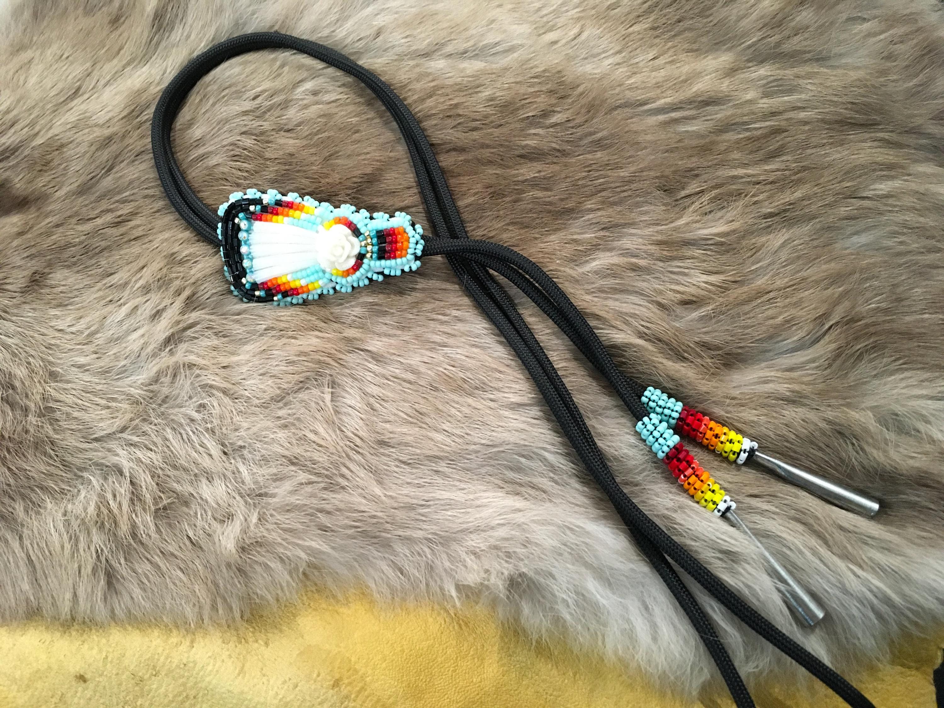 Vintage Light Green‎ Seed Bead Belt Tassel Wood Beads Southwestern Bolo Necklace Southwestern Turquoise Flecked Bolo Tie main image 4