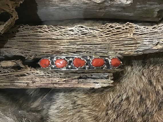 Native American Authentic Vintage Native Americna Coral Sterling Silver Bracelet Native American Authentic Vintage Native Americna Coral Sterling Silver Bracelet