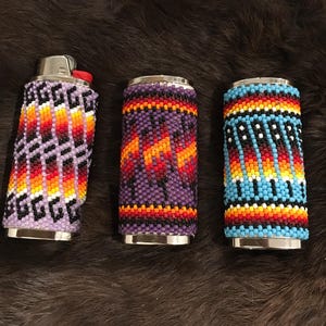 Authentic Native American Indian Jewelry Navajo Peyote Stitch Hand Beaded Cigarette Lighter Case Cover Southwestern Art