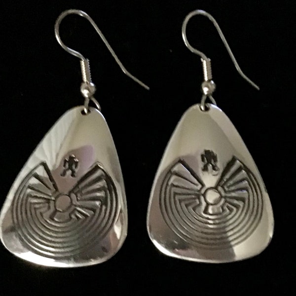 Vintage Native America Indian Jewelry Navajo Earrings Zuni Silver “Man in the Maze” Tohono O’odham Nation Earrings Southwestern