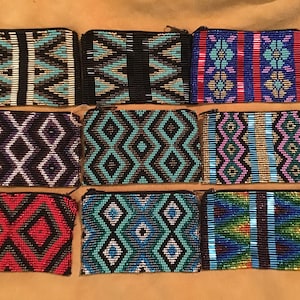 Auténtico nativo americano Indio Joyería Navajo Alfombra de cuentas a mano Pluma Cartera Cartera Clutch Moneda Bolso Southwestern Rug Native America