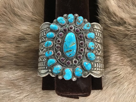 Heavy Spiny Oyster Forest Turquoise Navajo Sterling Native American Jewelry Silver Bracelet Heavy Spiny Oyster Forest Turquoise Navajo Sterling Native American Jewelry Silver Bracelet