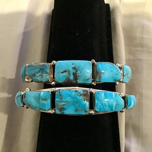 SIGNED Vintage Native America Indian Jewelry Navajo Bracelet Cuff Zuni Sterling Silver Sleeping Beauty Turquoise Bracelet Cuff Southwestern