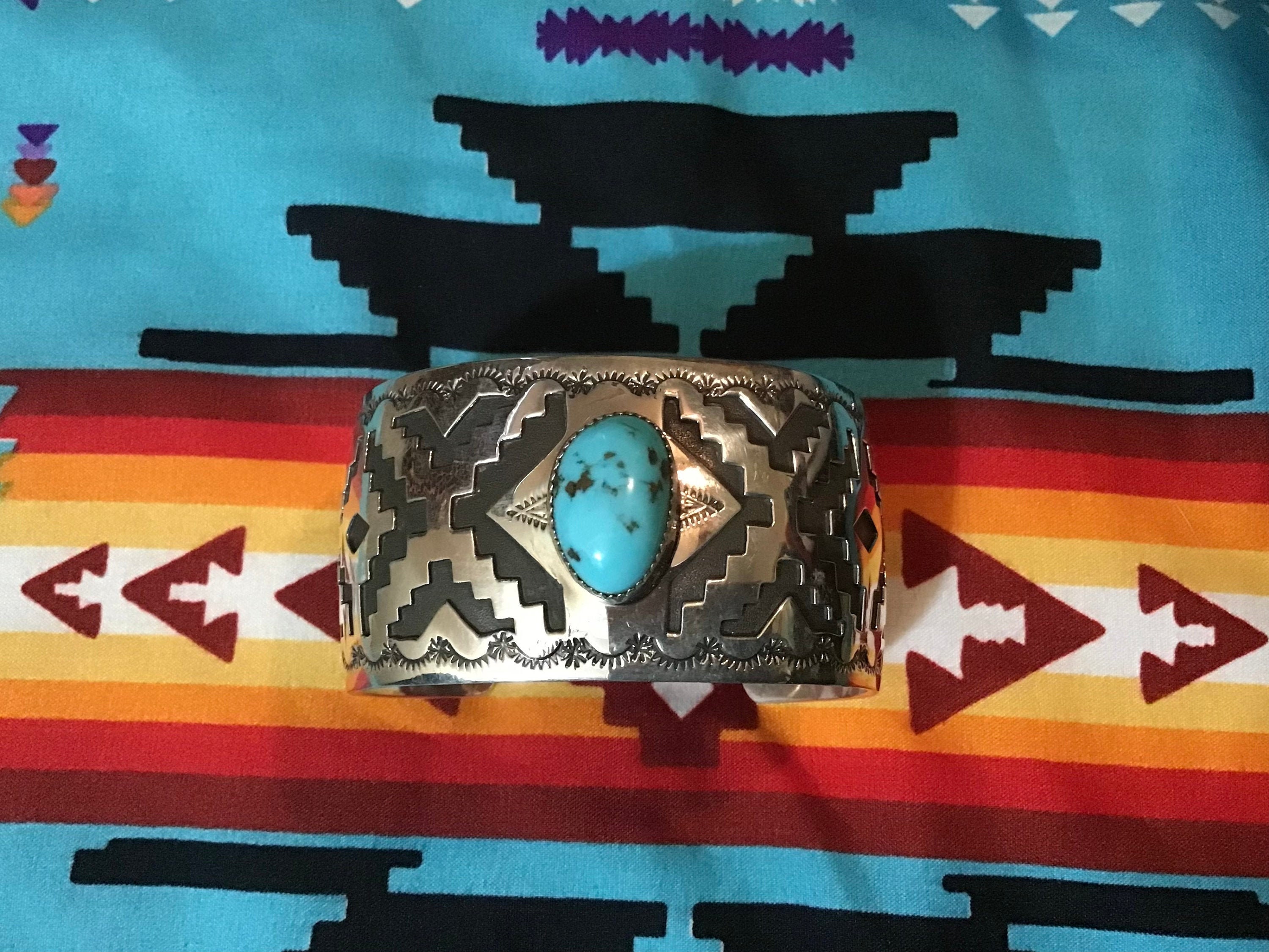 SIGNED Vintage Native American Indian Jewelry Navajo Bracelet Cuff
