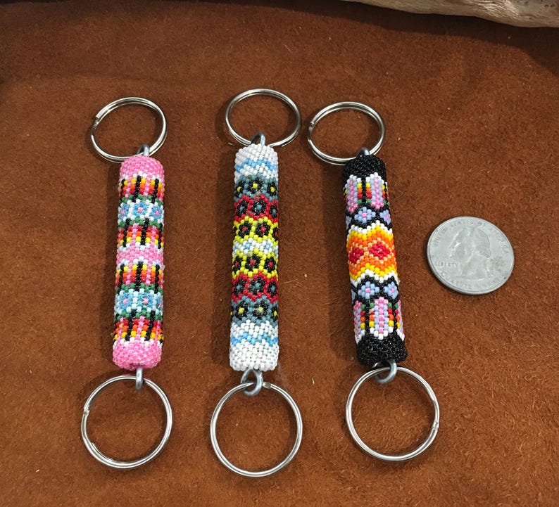 Indigenous Key Rings Authentic Native American Indian Jewelry Peyote Stitch Beaded Keychain ...