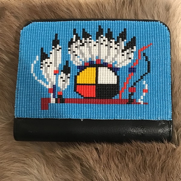 Native American Indian Navajo Beaded Rug Purse Wallet Clutch Coin Purse Men's or Women's Medicine Wheel Navajo Rug