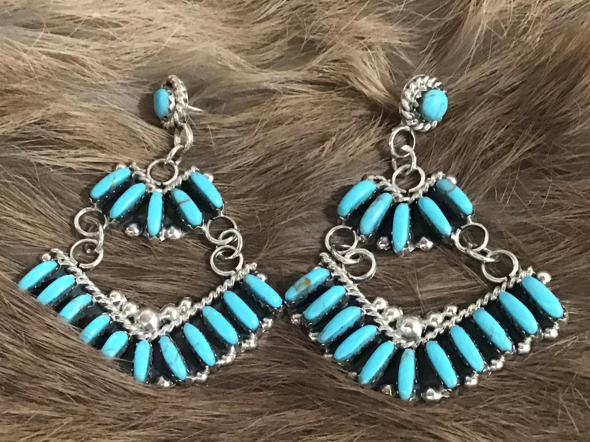 Zuni Turquoise Inlay Dangle Earrings Turquoise
