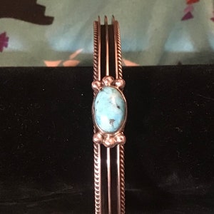 SIGNED Vintage Native America Indian Jewelry Navajo Bracelet Cuff Sterling Silver Sleeping Beauty Turquoise Bracelet Cuff Southwestern
