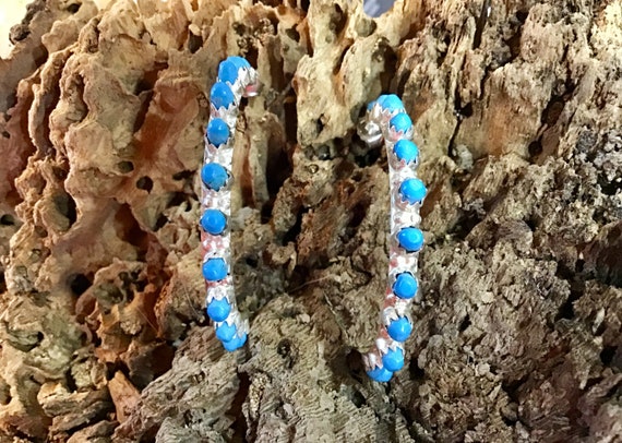 Vintage Authentic Native American Indian Jewelry Zuni Petit Point Sterling Silver Turquoise Navajo Earrings Native America Southwestern