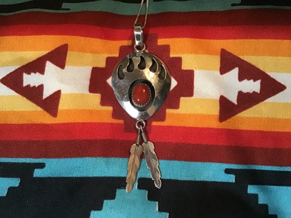 Very Rare Signed Orange Coral Vintage Native American Navajo Sterling Silver Necklace Very Rare Signed Orange Coral Vintage Native American Navajo Sterling Silver Necklace