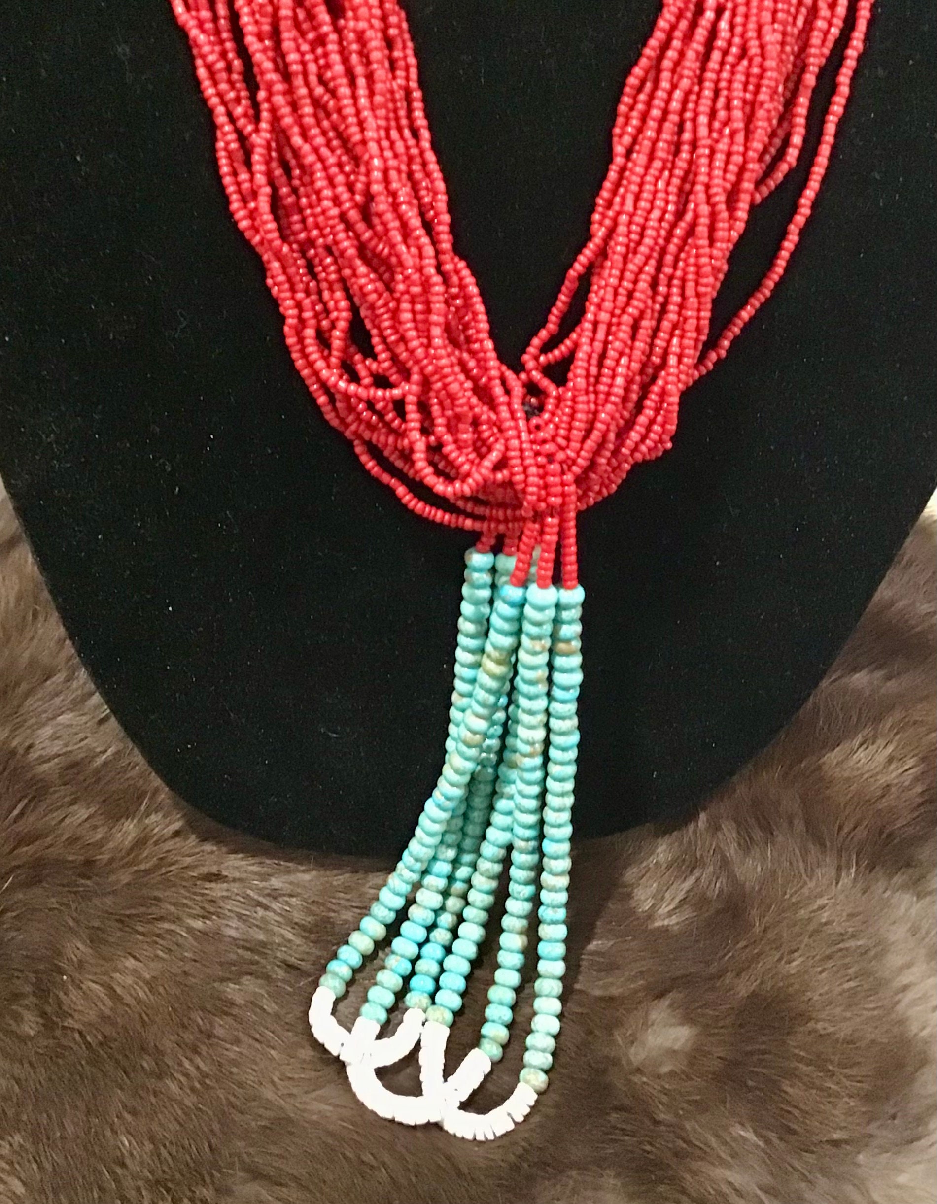 Vintage Native American Indian Jewelry Navajo Zuni Hand Beaded Red